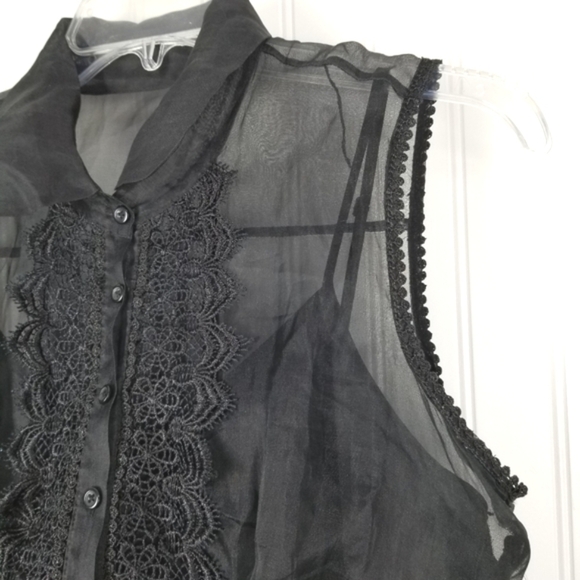 Eci NY Black Silk Lace Sheer Babydoll Size 6 Y2K Whimsigoth Romantic Coquette - Picture 7 of 13